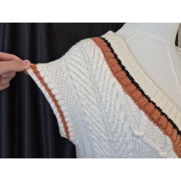 Anthropologie Maeve Willa Cable Knit Sweater Vest XS Cream Striped - Picture 5 of 9
